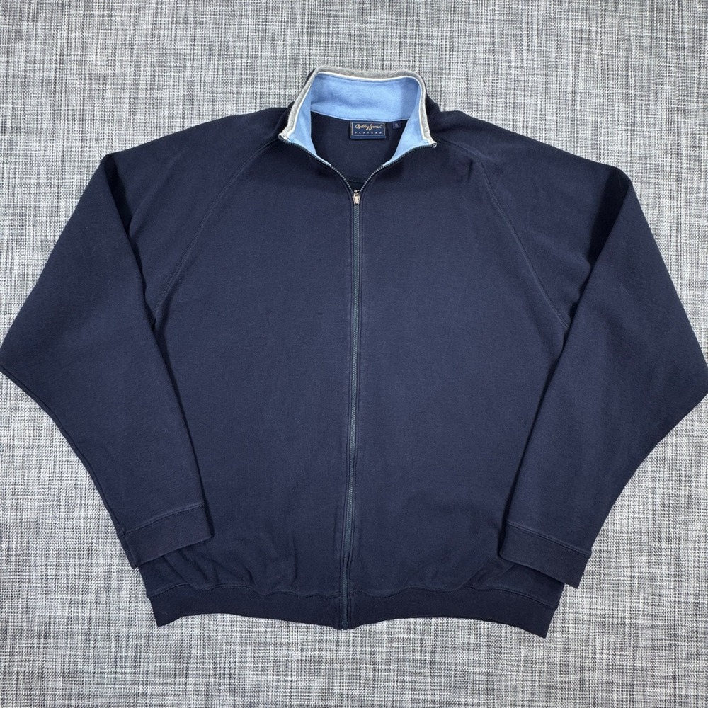 Bobby Jones Mens XL Players Navy Full Zip Sweater 100% Cotton Mock Neck Blue Top